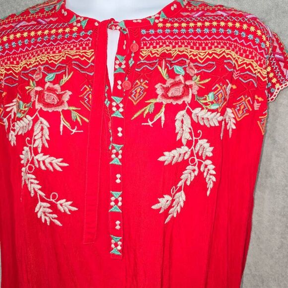Johnny Was Scarlet Red Lissa Cupra Rayon Floral Embroidered Blouse Medium - Picture 3 of 8